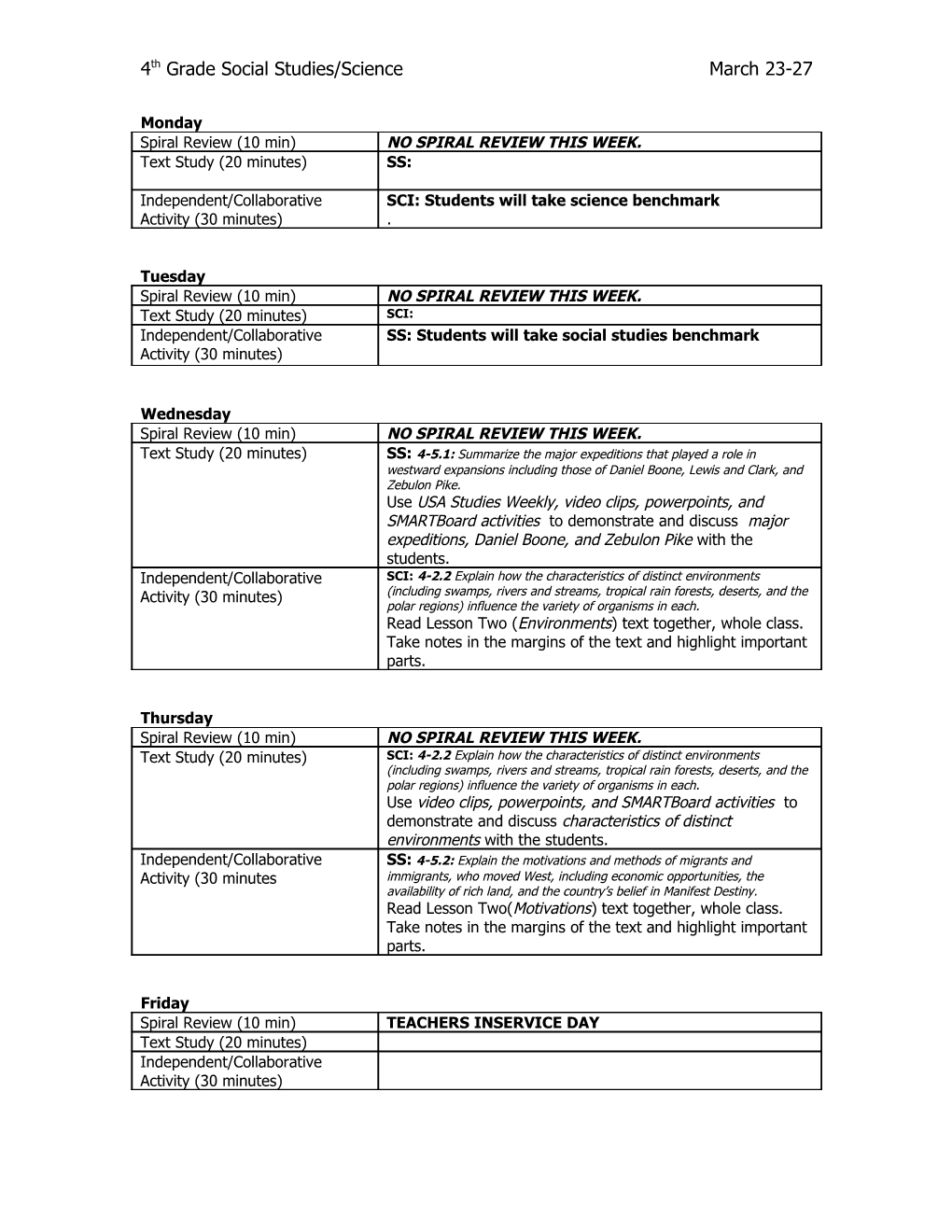 4Th Grade Social Studies/Science March 23-27