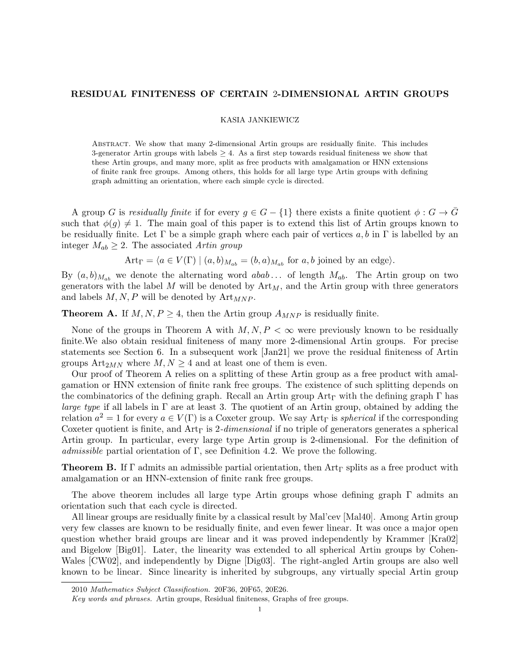 Residual Finiteness of Certain 2-Dimensional Artin Groups