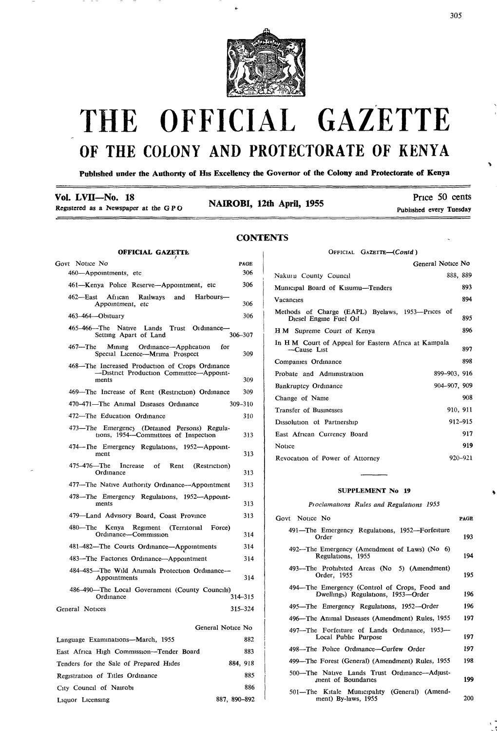 The Official Gazette of the Colony and Protectorate of Kenya