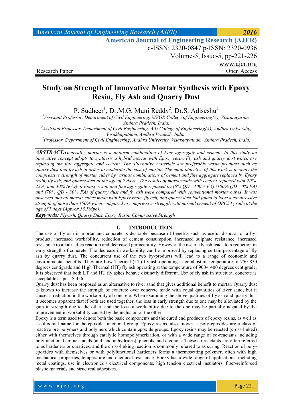 Study on Strength of Innovative Mortar Synthesis with Epoxy Resin, Fly Ash and Quarry Dust