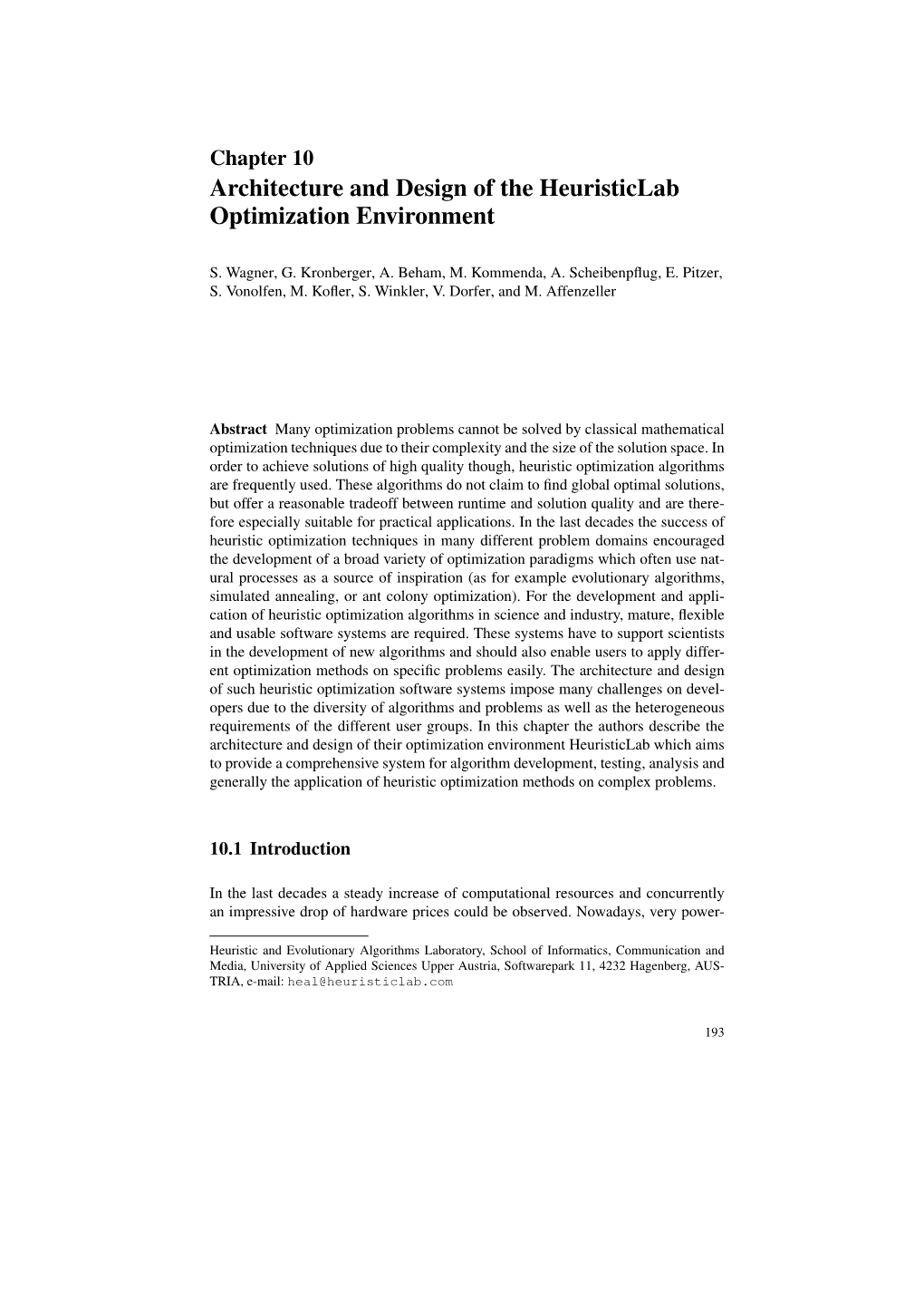 Architecture and Design of the Heuristiclab Optimization Environment