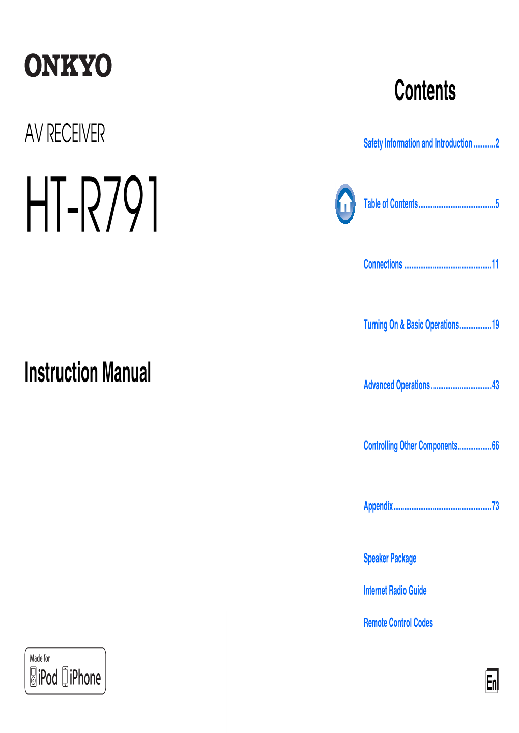HT-R791 Table of Contents