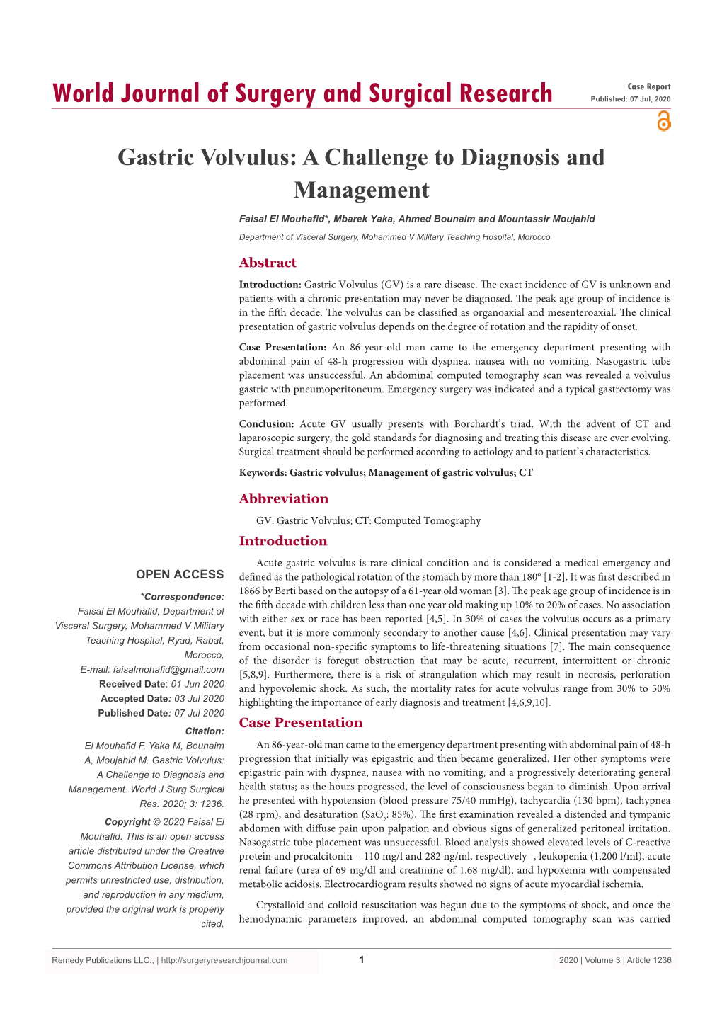 Gastric Volvulus: a Challenge to Diagnosis and Management