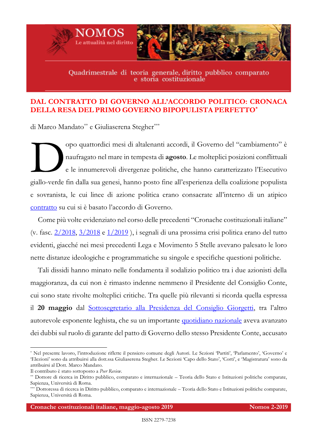 Dal Contratto Di Governo All'accordo Politico