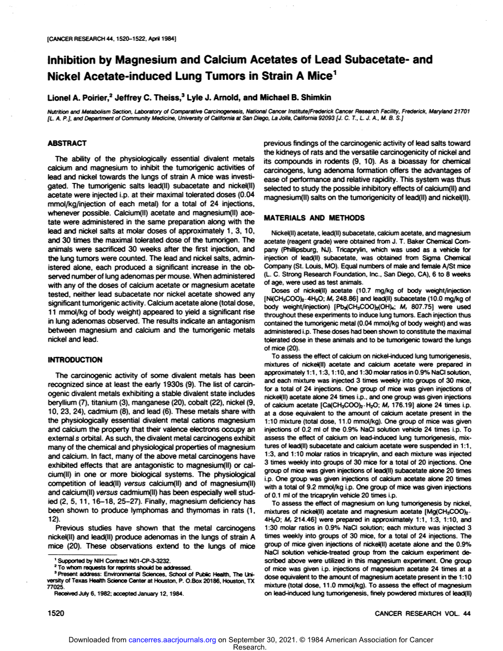 And Nickel Acetate-Induced Lung Tumors in Strain a Mice1