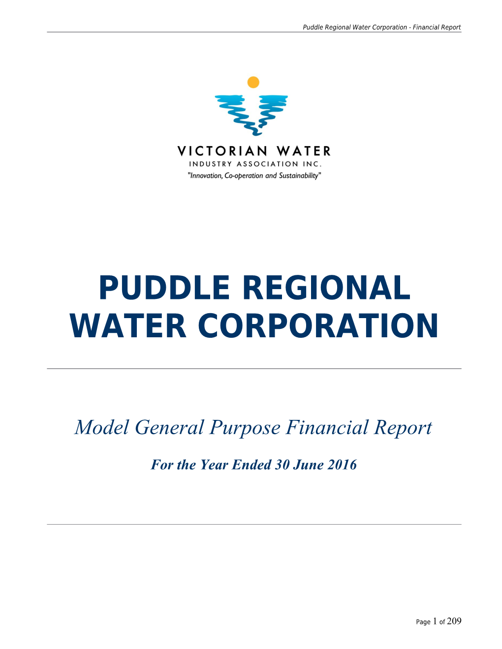 Puddle Regional Water Corporation - Financial Report
