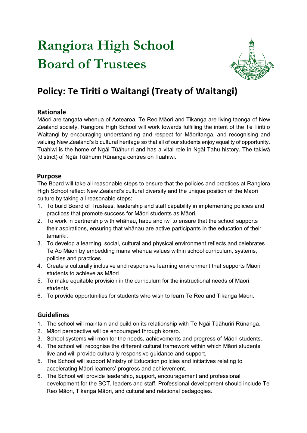 Te Tiriti O Waitangi Treaty of Waitangi Policy