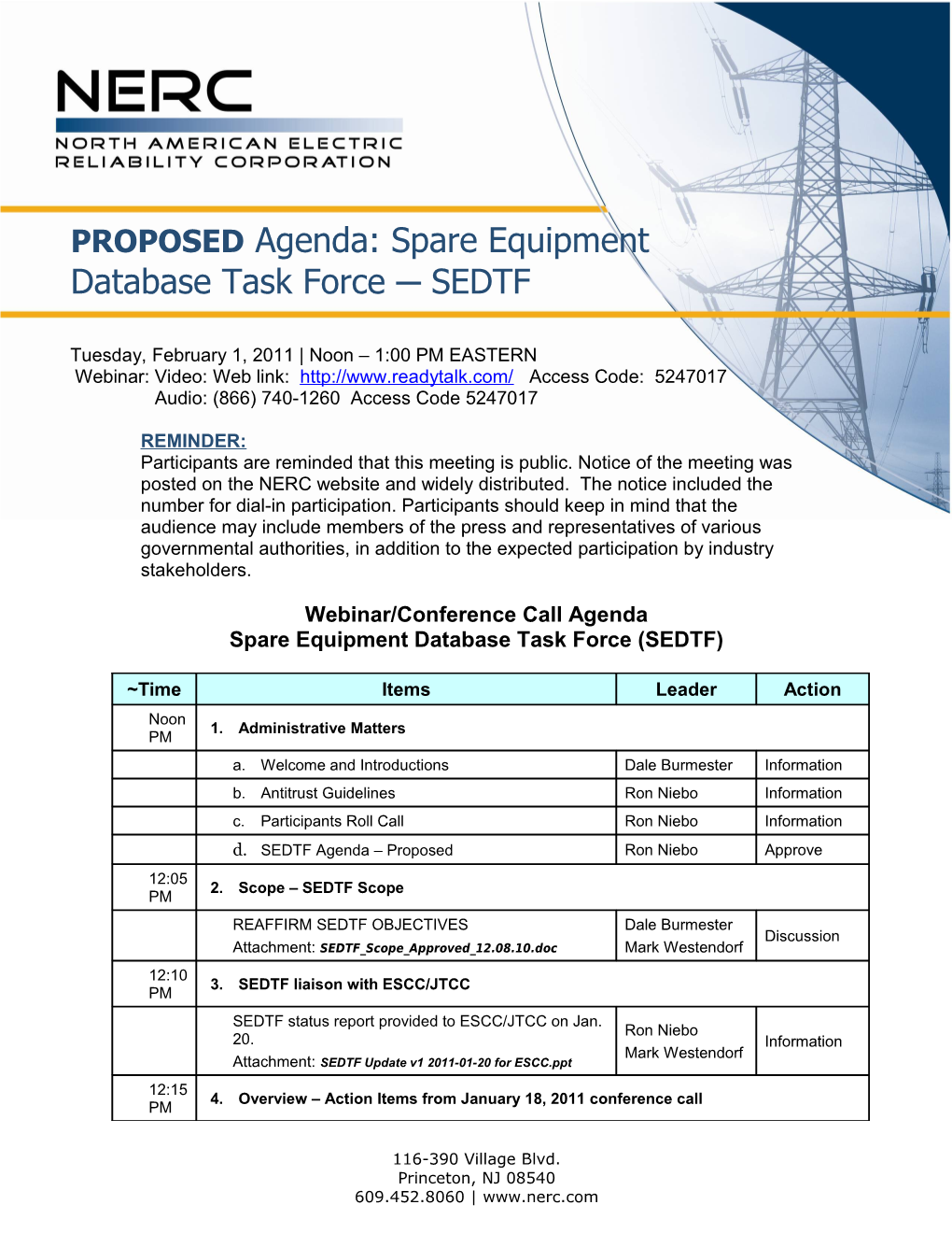 SEDTF Proposed Agenda