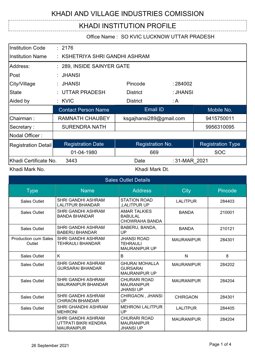 Khadi Institution Profile Khadi and Village Industries