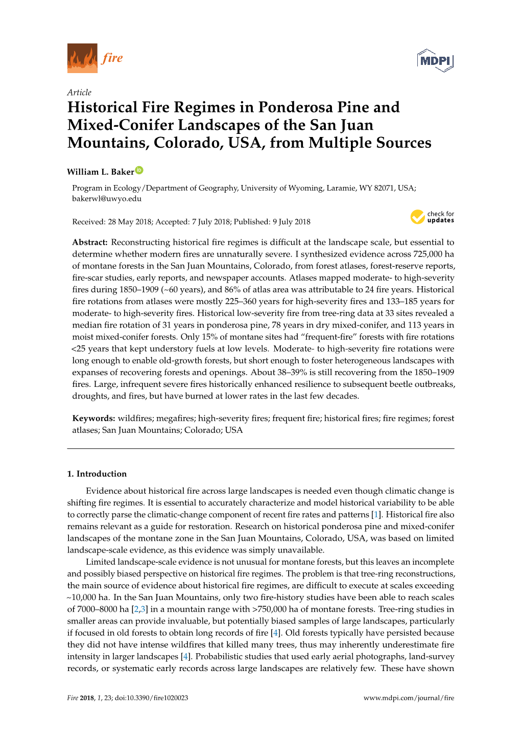 Historical Fire Regimes in Ponderosa Pine and Mixed-Conifer Landscapes of the San Juan Mountains, Colorado, USA, from Multiple Sources