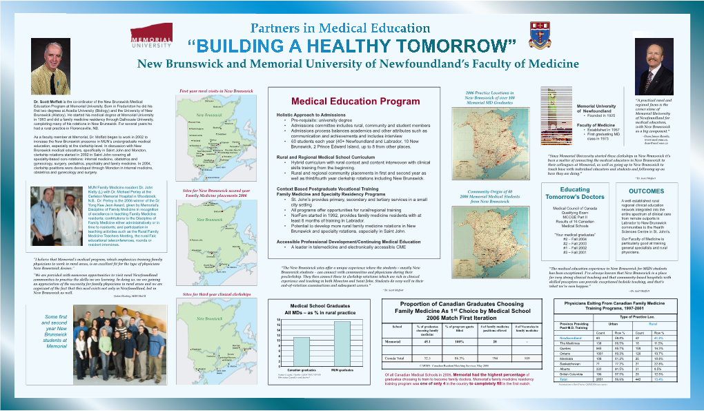 Dr. Scott Moffatt Is the Co-Ordinator of the New Brunswick Medical Medical Education Program Memorial MD Graduates Education Program at Memorial University