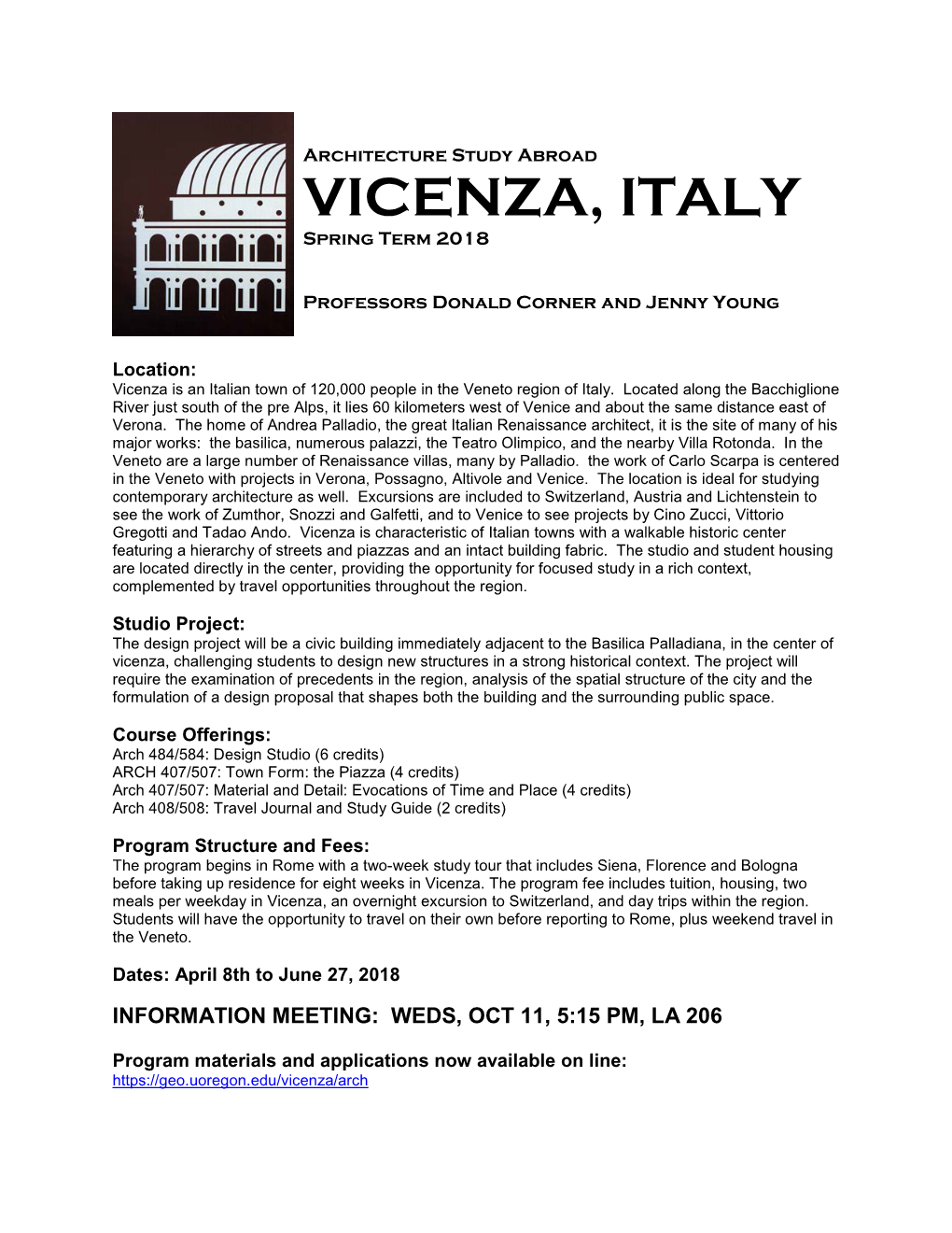 VICENZA, ITALY Spring Term 2018