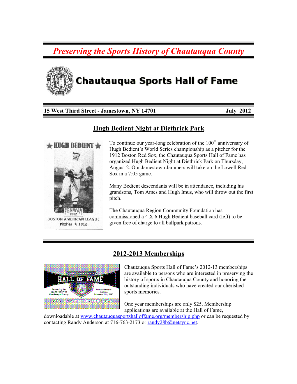 Preserving the Sports History of Chautauqua County