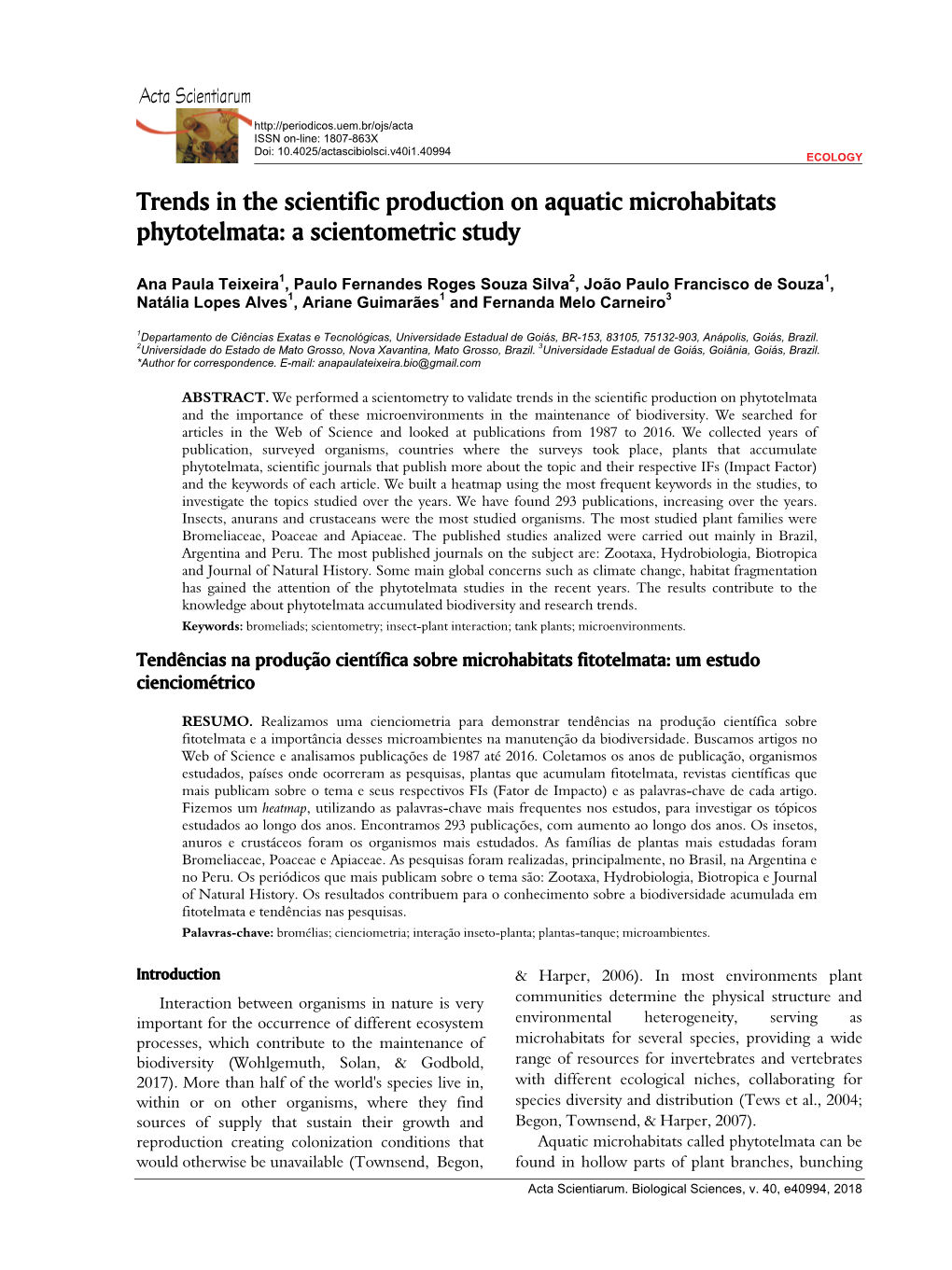 Trends in the Scientific Production on Aquatic Microhabitats Phytotelmata: a Scientometric Study