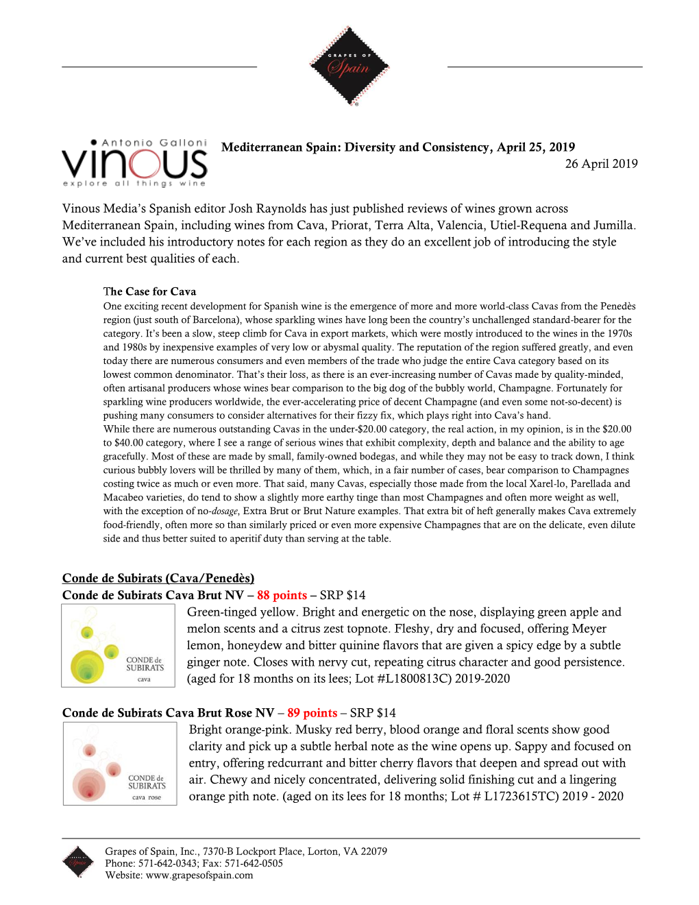 Mediterranean Spain: Diversity and Consistency, April 25, 2019 26 April 2019 Vinous Media's Spanish Editor Josh Raynolds Has J