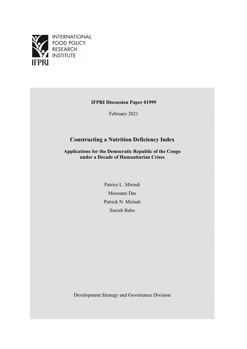 Constructing a Nutrition Deficiency Index