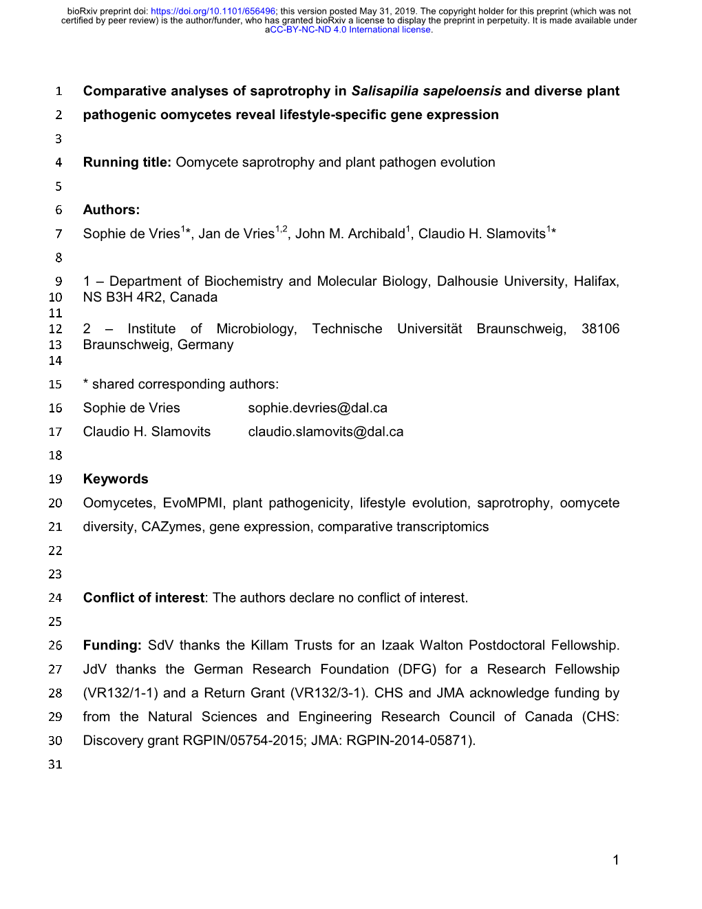 1 Comparative Analyses of Saprotrophy in Salisapilia