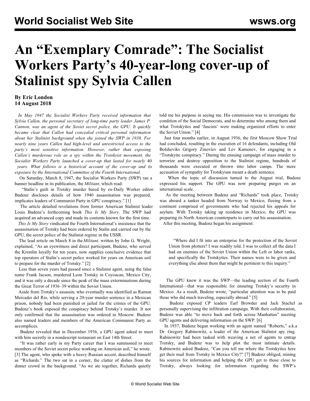 The Socialist Workers Party's 40-Year-Long Cover-Up of Stalinist