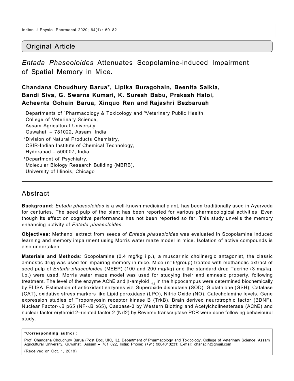 Original Article Entada Phaseoloides Attenuates Scopolamine-Induced Impairment of Spatial Memory in Mice. Abstract