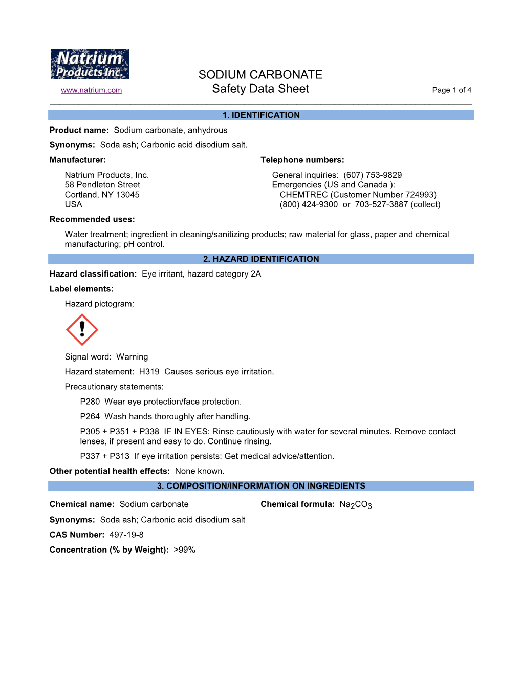 SODIUM CARBONATE Safety Data Sheet