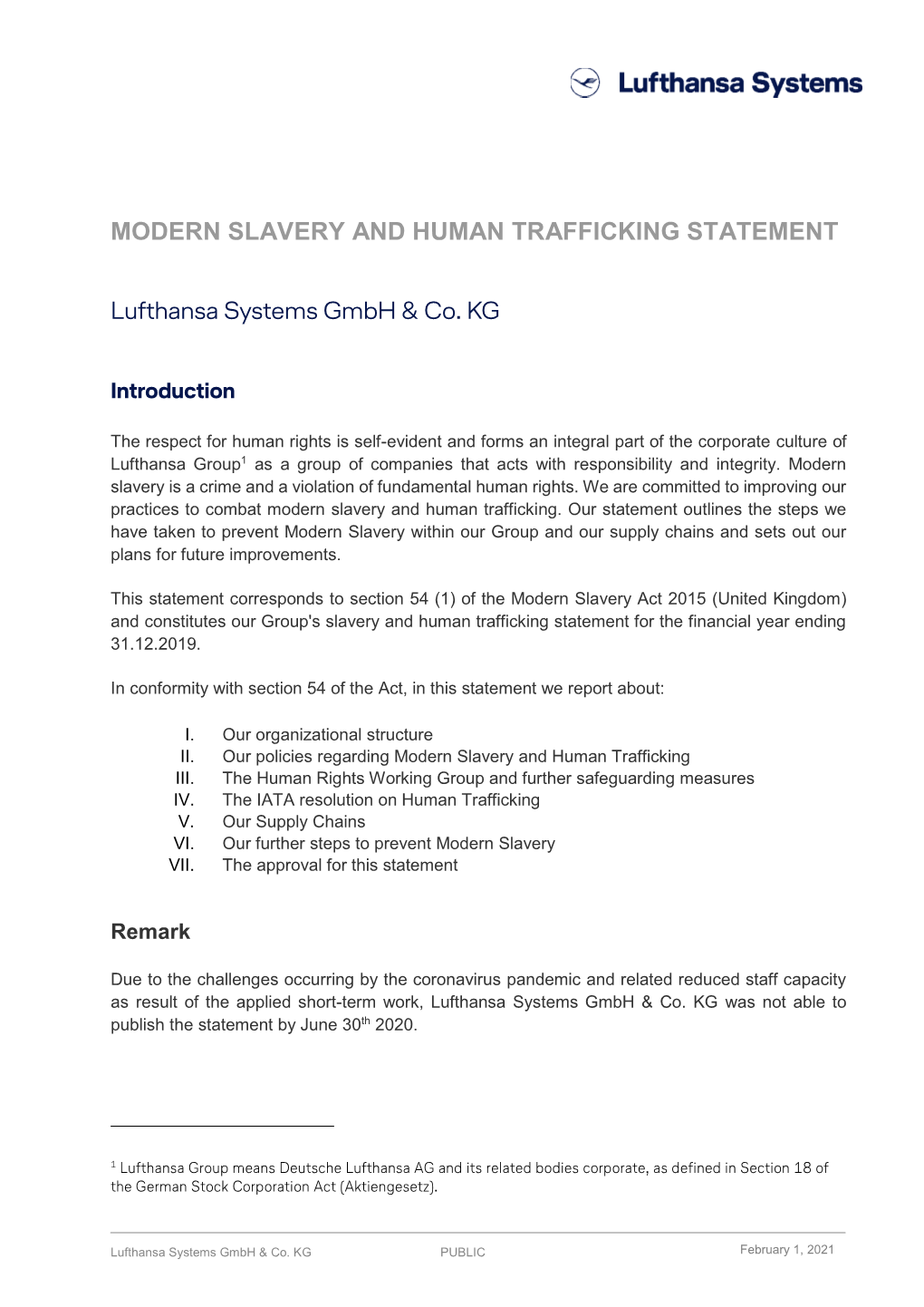 Modern Slavery and Human Trafficking Statement