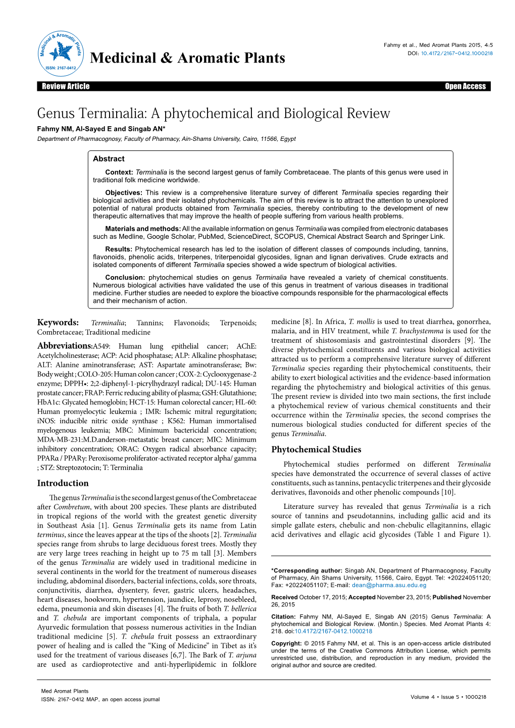 Genus Terminalia: a Phytochemical and Biological Review