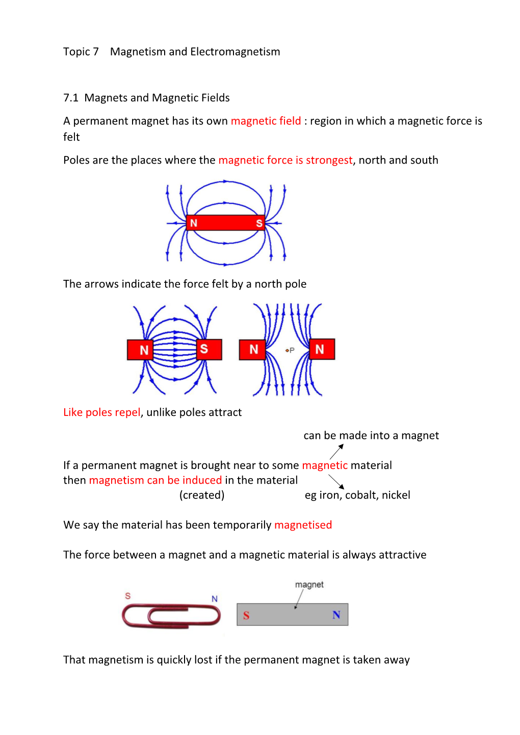Topic 7 Magnetism and Electromagnetism