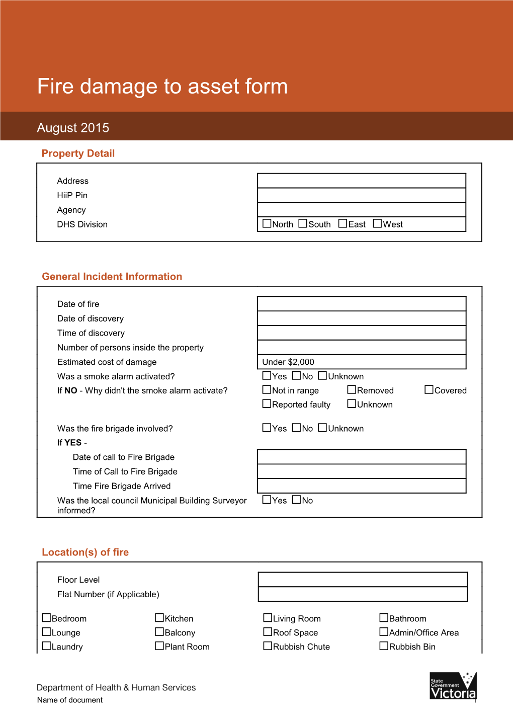 Fire Damage to Asset Form