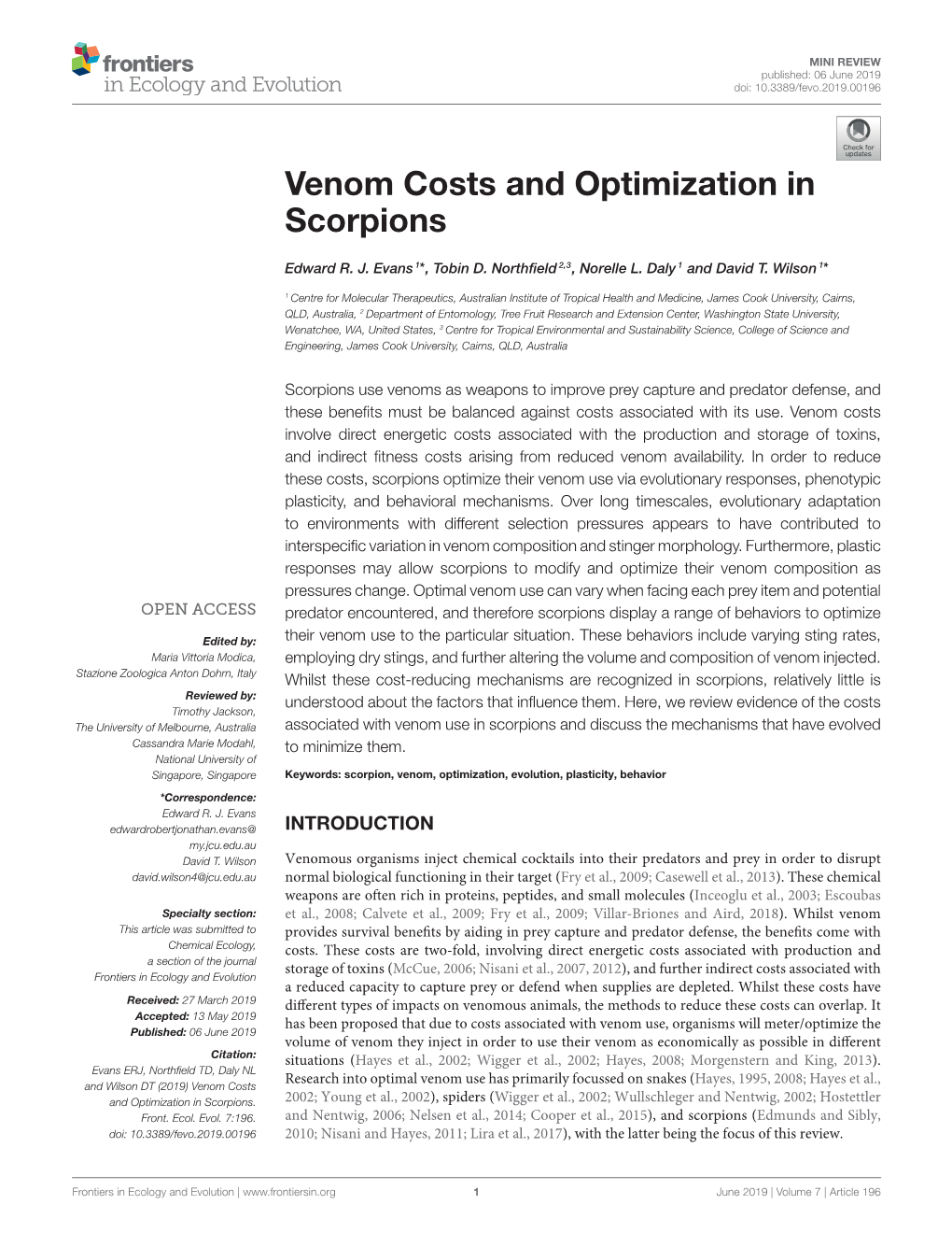 Venom Costs and Optimization in Scorpions