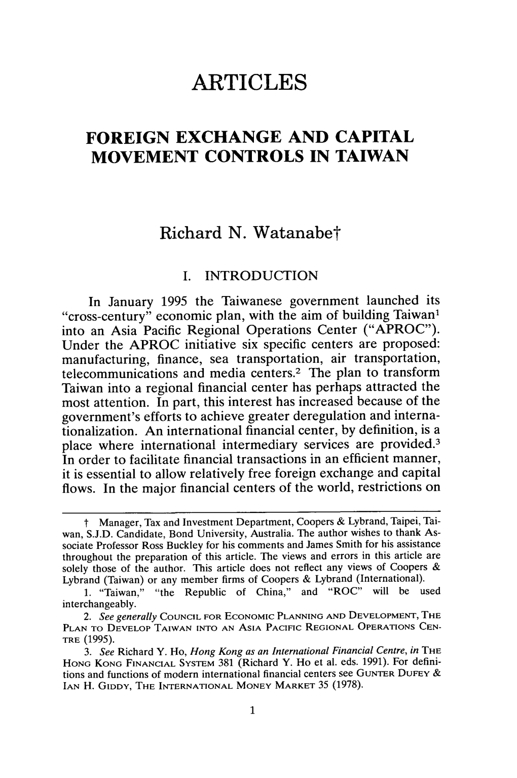 Foreign Exchange and Capital Movement Controls in Taiwan