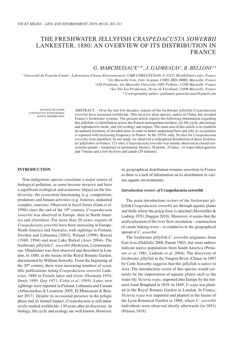 The Freshwater Jellyfish Craspedacusta Sowerbii Lankester, 1880: an Overview of Its Distribution in France