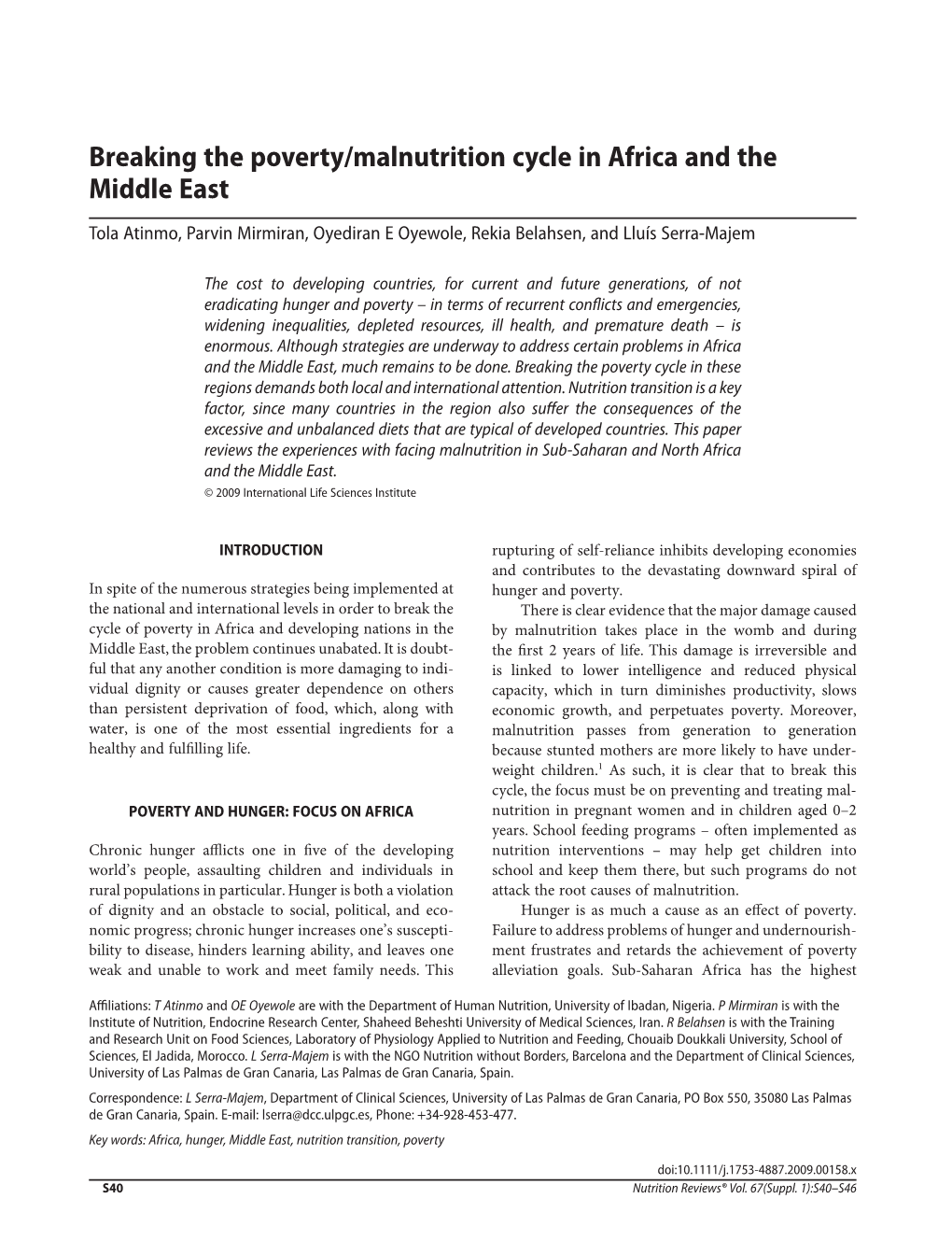 Breaking the Poverty/Malnutrition Cycle in Africa and the Middle East