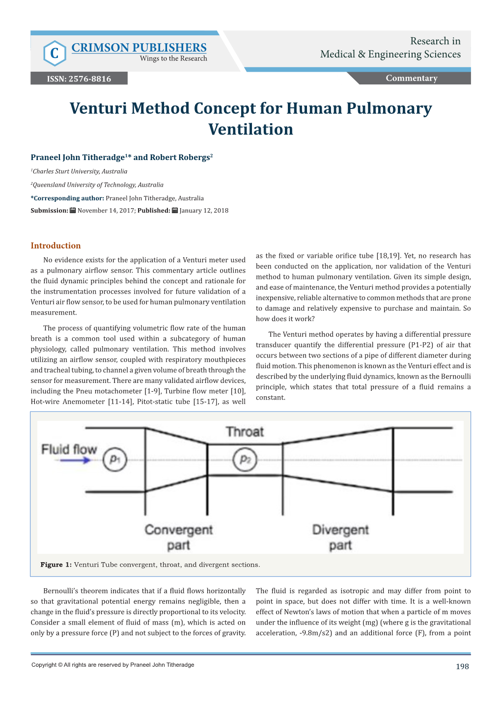 Venturi Method Concept for Human Pulmonary Ventilation