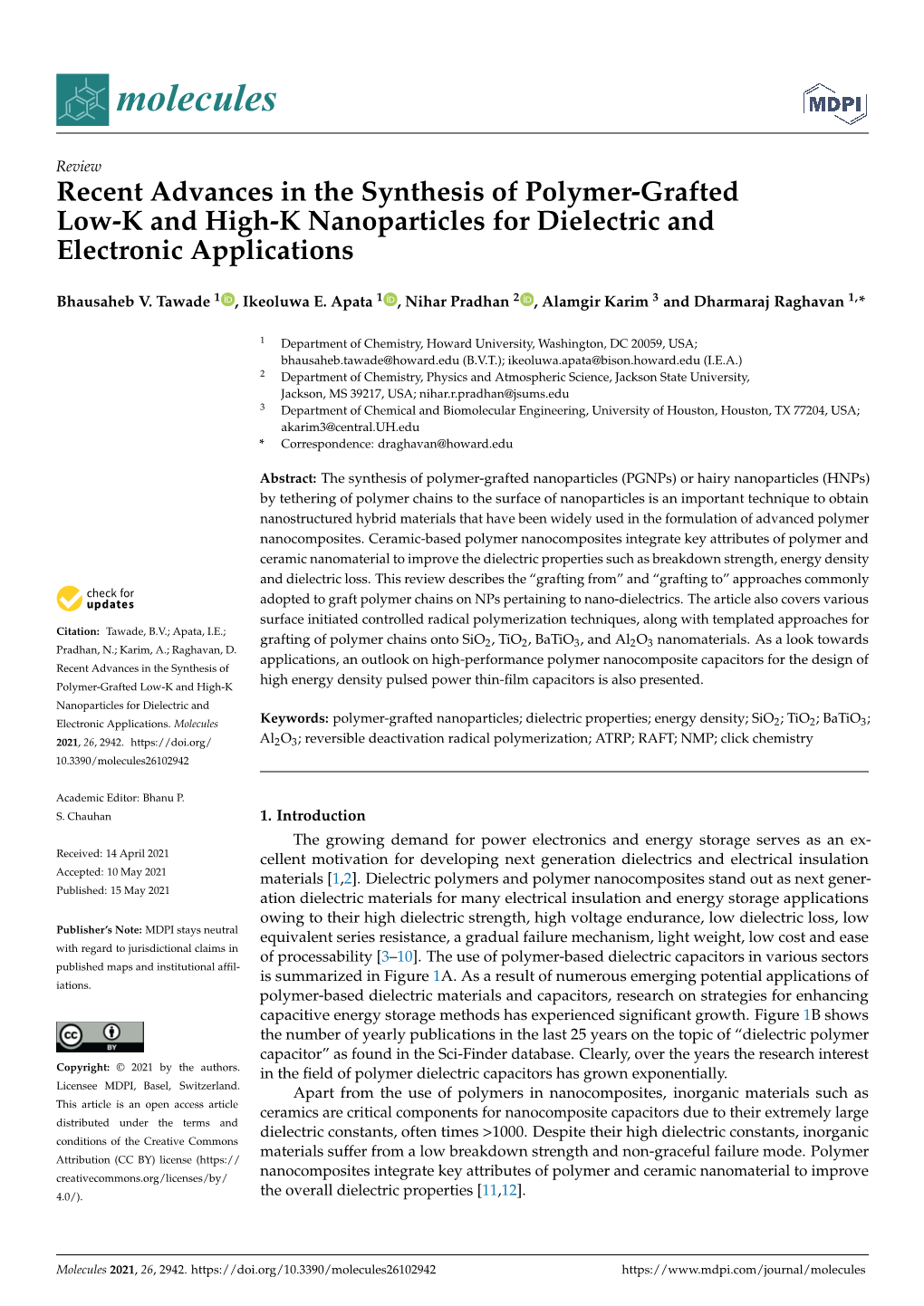 Recent Advances in the Synthesis of Polymer-Grafted Low-K and High-K Nanoparticles for Dielectric and Electronic Applications