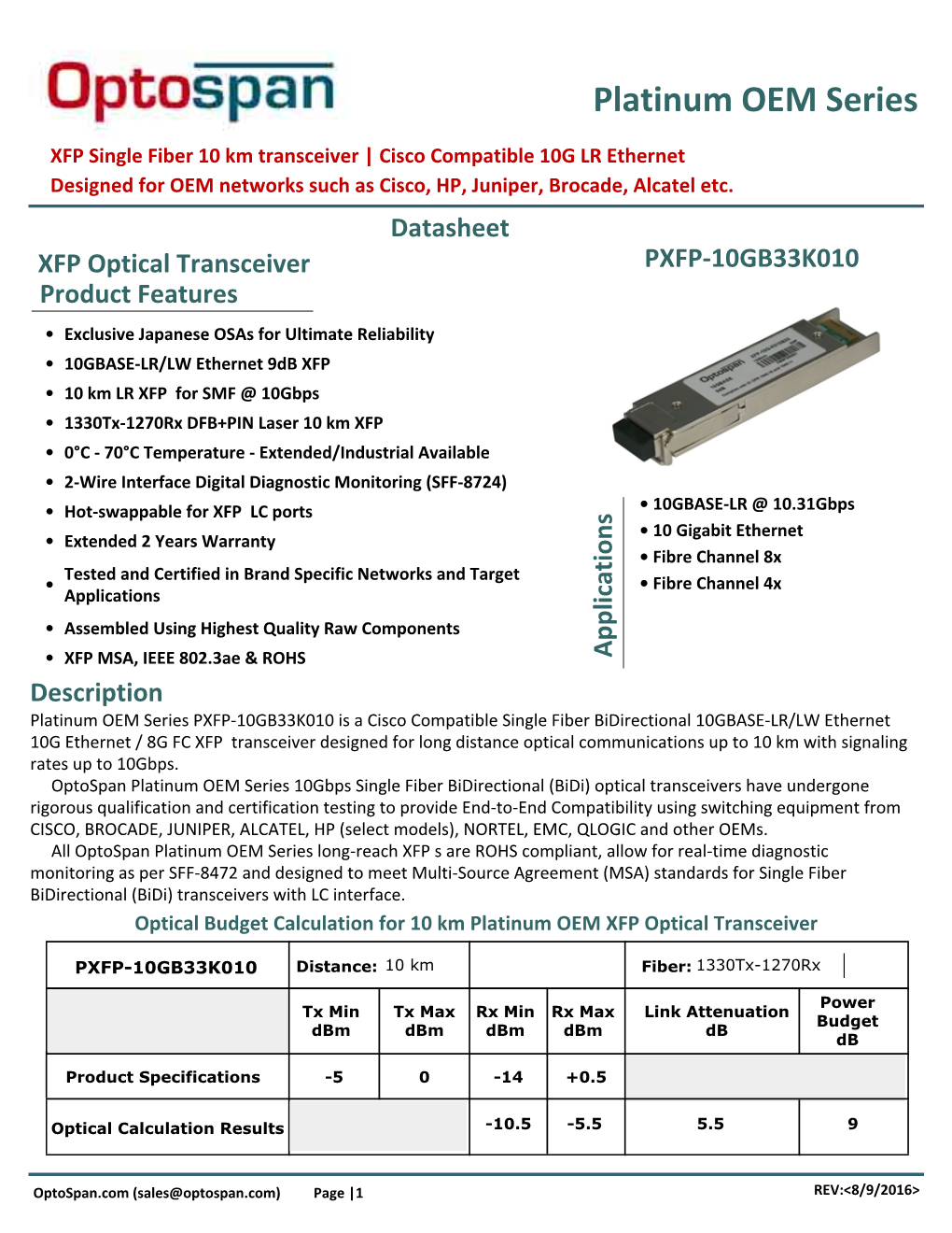 XFP Single Fiber 10 Km Transceiver | 10G LR Ethernet