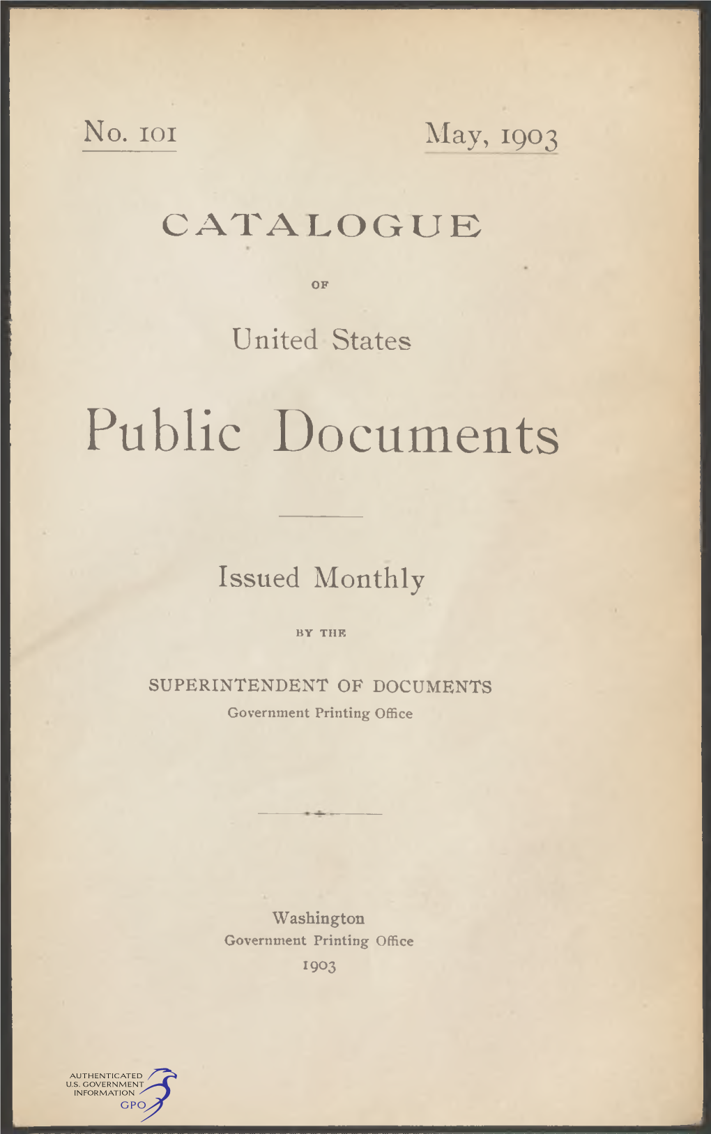 Catalogue of United States Public Documents /May, 1903