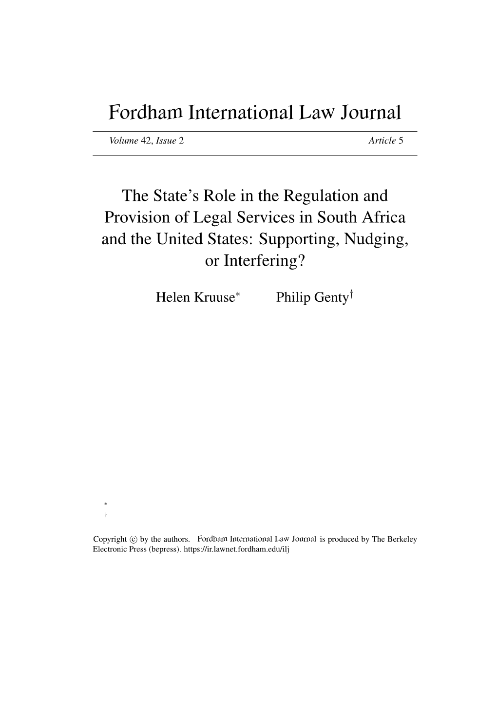 The State's Role in the Regulation and Provision of Legal Services In