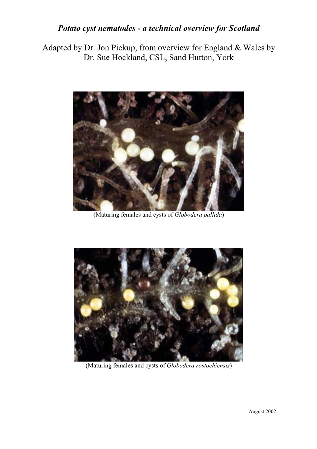 Potato Cyst Nematodes - a Technical Overview for Scotland