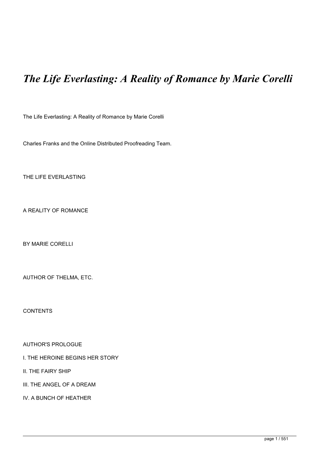 The Life Everlasting: a Reality of Romance by Marie Corelli