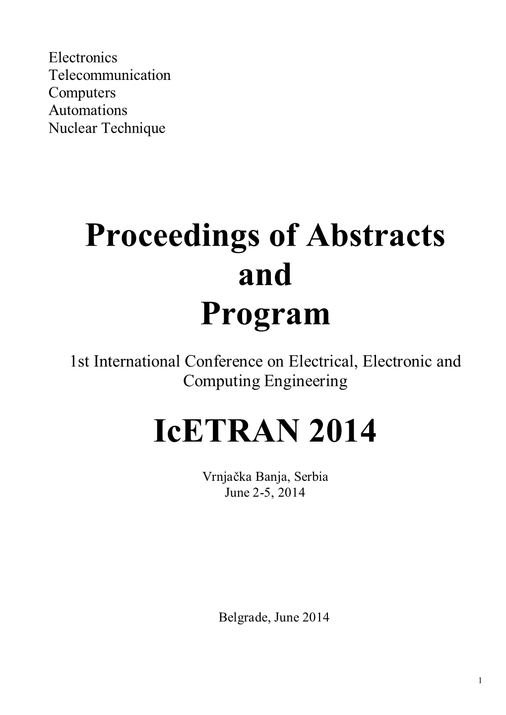 Proceedings of Abstracts and Program Icetran 2014