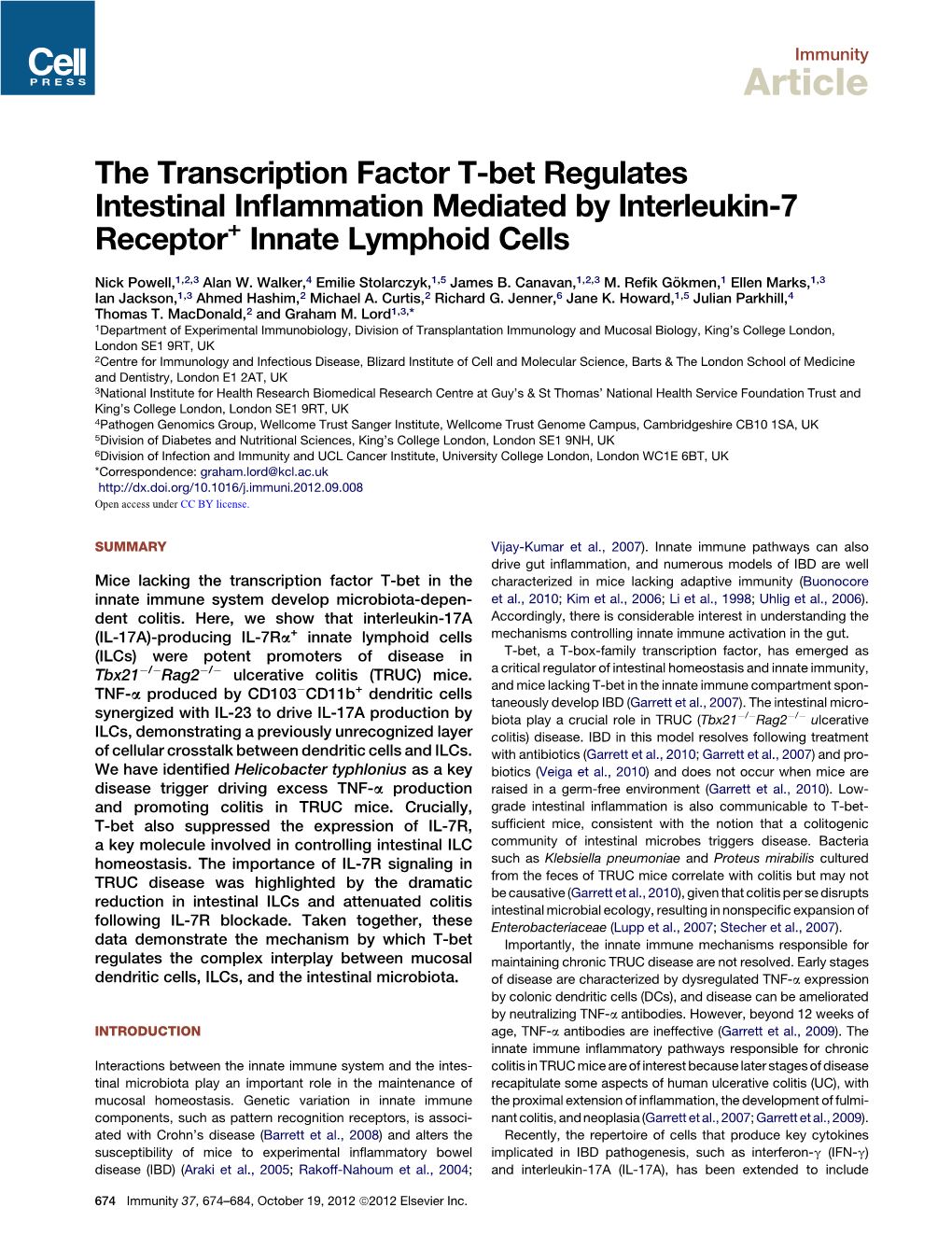The Transcription Factor T-Bet Regulates Intestinal Inflammation