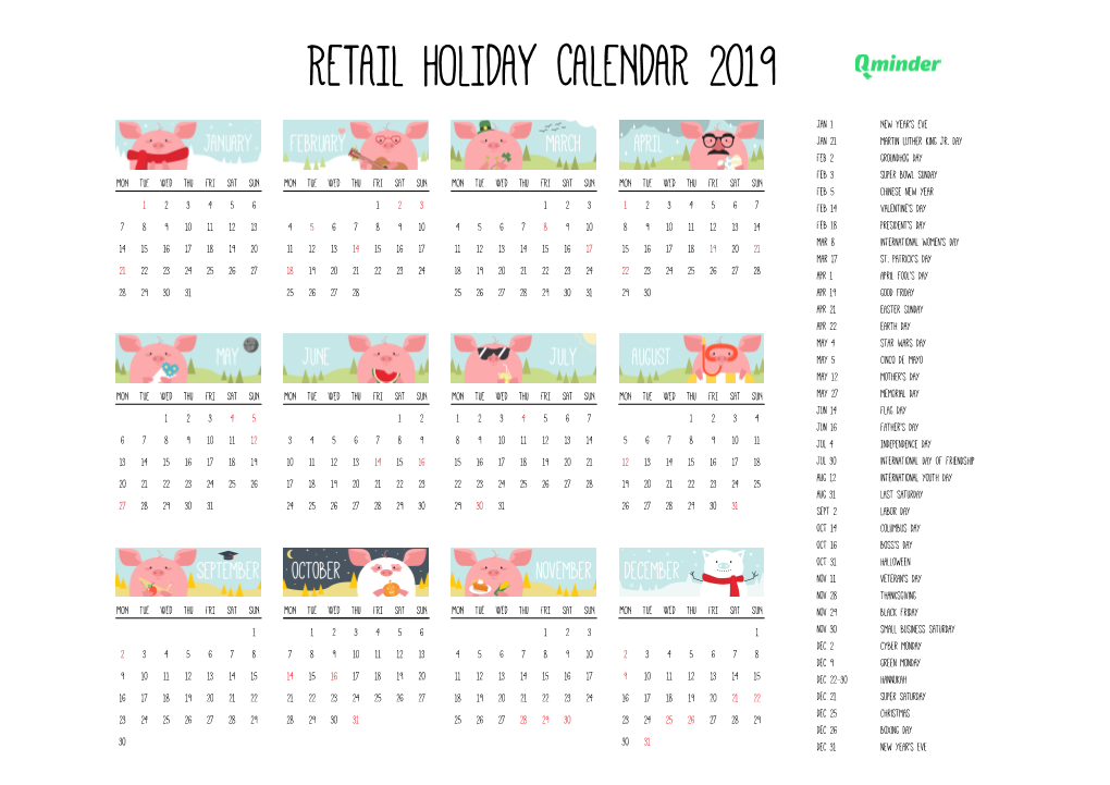 Retail Holiday Calendar 2019