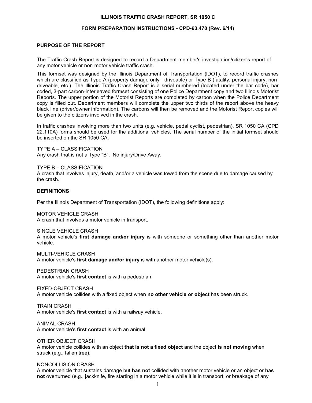 CPD-63.470 Illinois Traffic Crash Report (SR 1050 C) Form Preparation Instructions