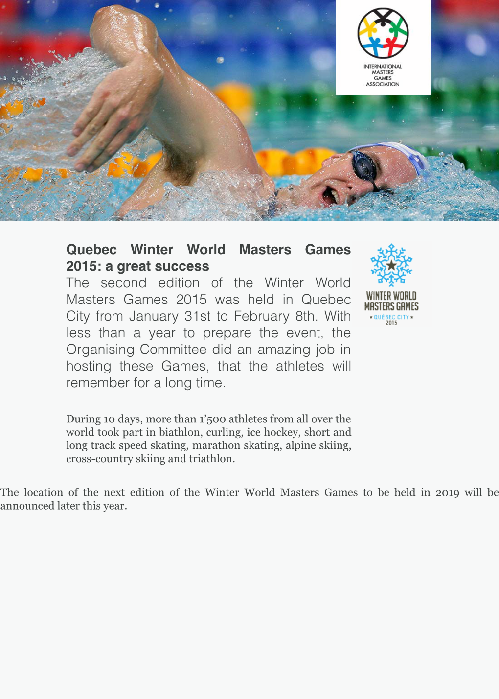 Quebec Winter World Masters Games 2015