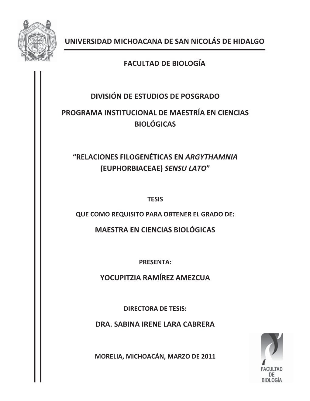 Relaciones Filogeneticas En Argythamnia Euphorbiaceae Sensu Lato