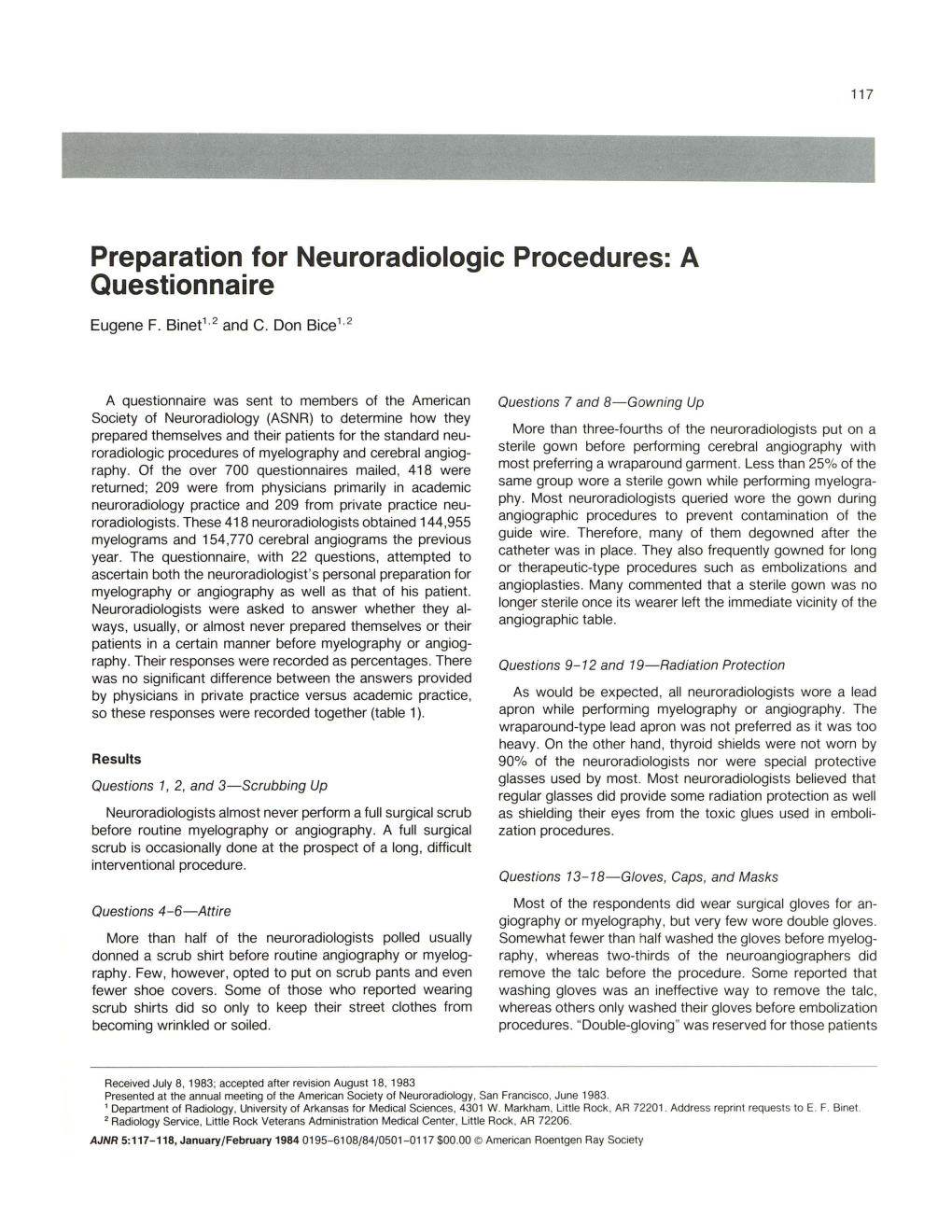 Preparation for Neuroradiologic Procedures: a Questionnaire