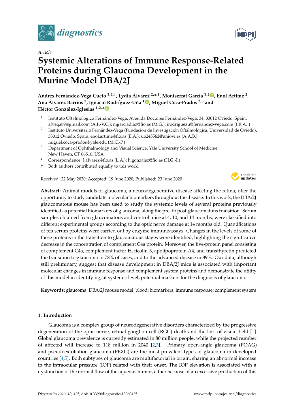 Systemic Alterations of Immune Response-Related Proteins During Glaucoma Development in the Murine Model DBA/2J