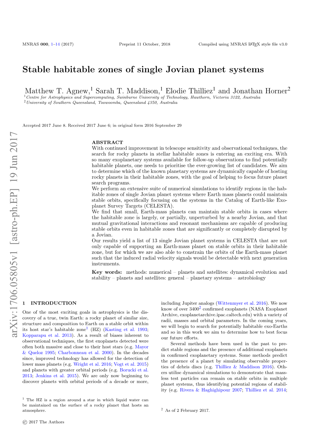 Stable Habitable Zones of Single Jovian Planet Systems