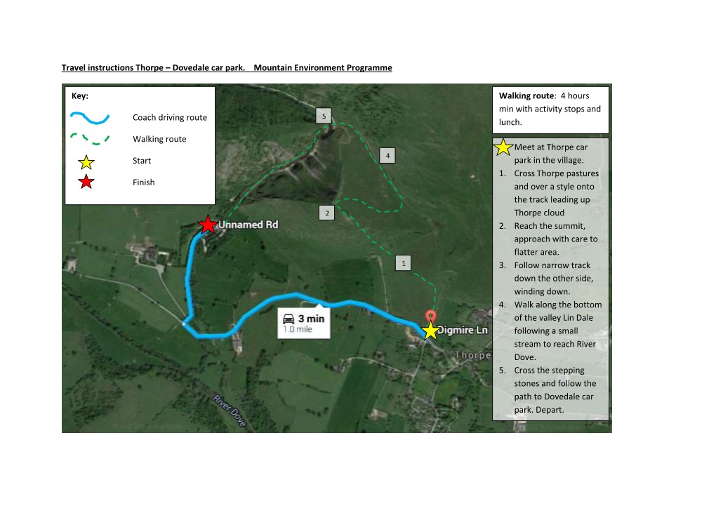 Dovedale Car Park. Mountain Environment Programme Walking Route