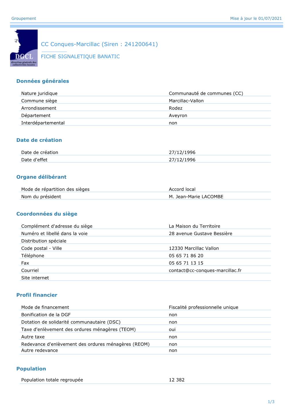 CC Conques-Marcillac (Siren : 241200641)